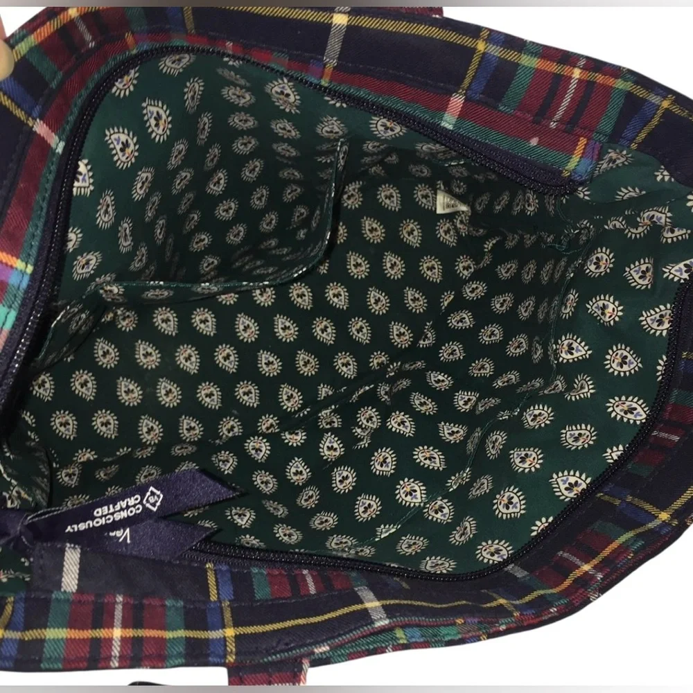 RARE Vera Bradley Scottie Dog Tote Shoulder Bag  Quilted Plaid Winter Snowflake - Picture 6 of 9